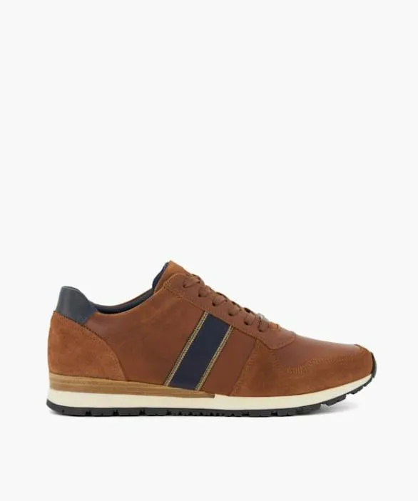 Dune London Brown Shoes Men Treck Dark Tan StripeDetail Leather Trainers Brown Dune London Brown Shoes Men Treck Dark Tan StripeDetail Leather Trainers Brown