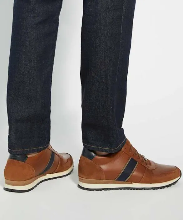 Dune London Brown Shoes Men Treck Dark Tan StripeDetail Leather Trainers Brown