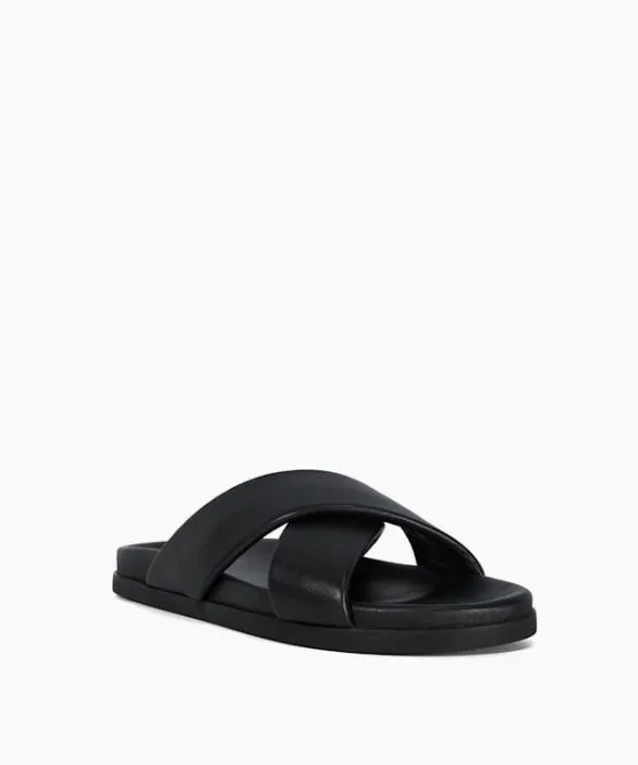 Dune London Casual Sandals Men Isaacs Black Leather Cross Strap Sandals Black