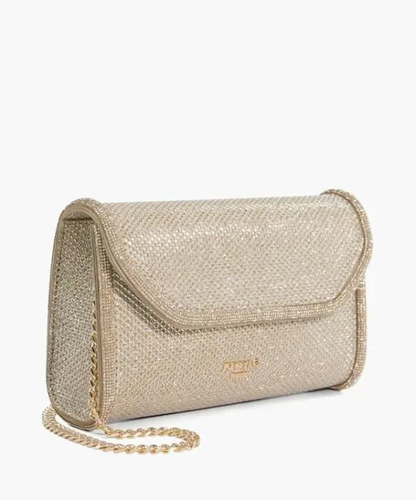 Dune London Clutch Bags Women Bellini Gold Diamante Trim Box Clutch Bag Metallic