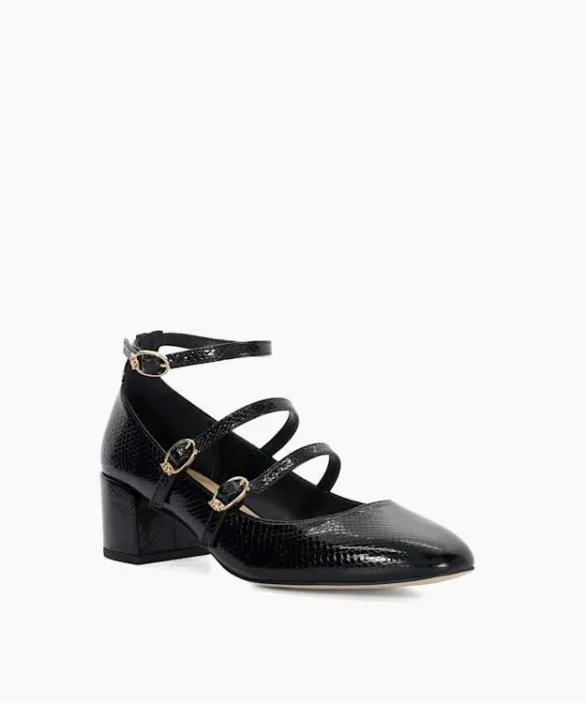 Dune London Court Shoes Women Approach Black Croc Effect Low Heel Court Shoes Black Leather