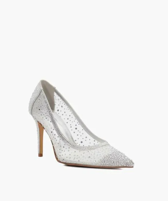 Dune London Court Shoes Women Brightest Silver Mesh Diamante Court Shoes Metallic