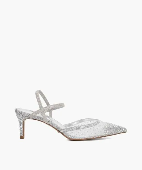 Dune London Court Shoes Women Charismatic Silver Mesh Diamante Slingback Shoes Metallic Dune London Court Shoes Women Charismatic Silver Mesh Diamante Slingback Shoes Metallic