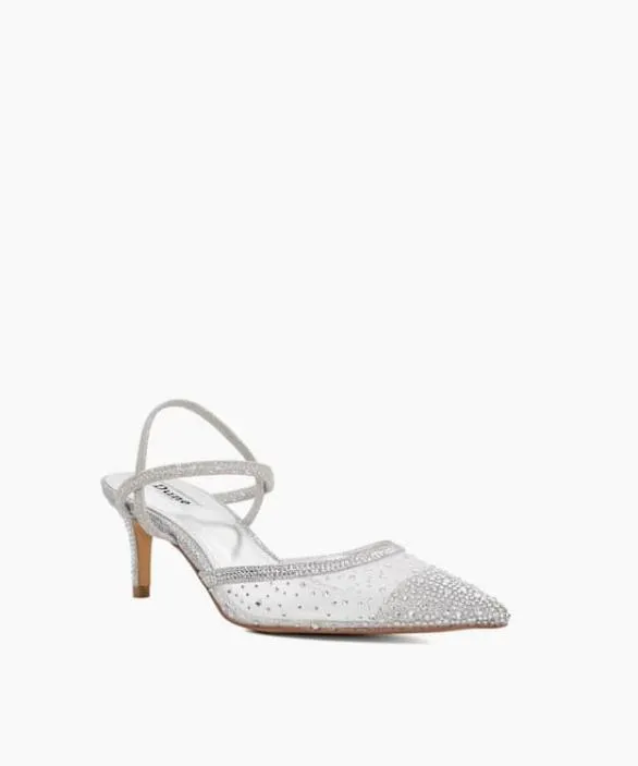 Dune London Court Shoes Women Charismatic Silver Mesh Diamante Slingback Shoes Metallic