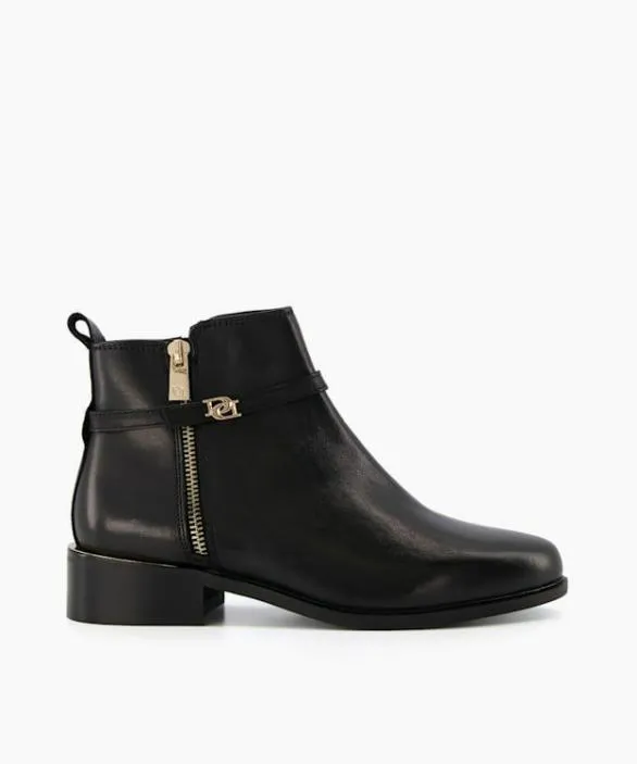 Dune London Flat Boots Women Pap Black Wide Fit ZipDetail Ankle Boots Black