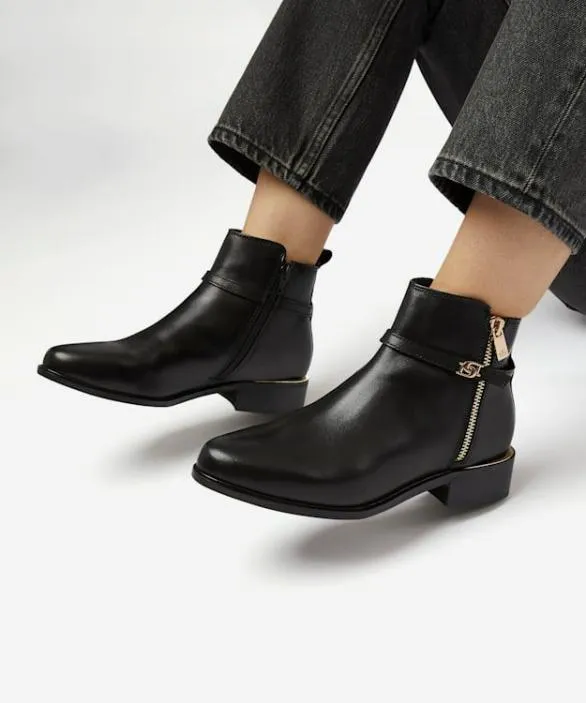 Dune London Flat Boots Women Pap Black Wide Fit ZipDetail Ankle Boots Black