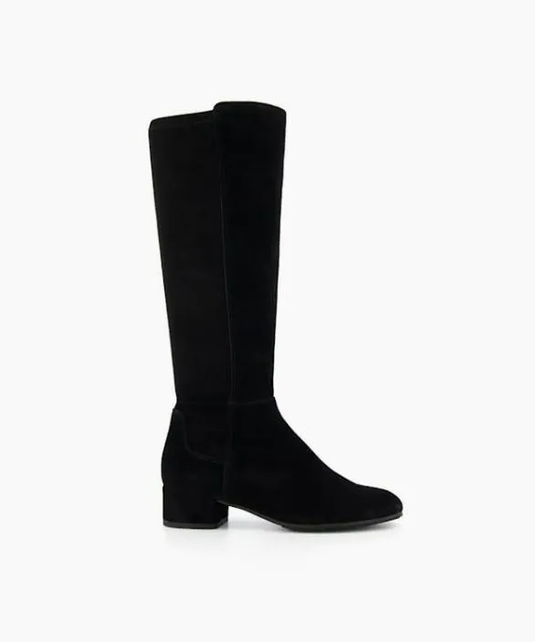 Dune London Flat Boots Women Tayla Black Suede Wide Fit Stretch Suede KneeHigh Boots Black Suede Dune London Flat Boots Women Tayla Black Suede Wide Fit Stretch Suede KneeHigh Boots Black Suede