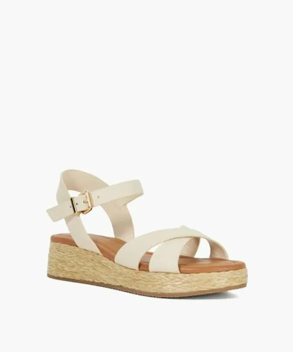 Dune London Flat Sandals Women Littleton Ecru Leather Raffia Flatform Sandals Neutral