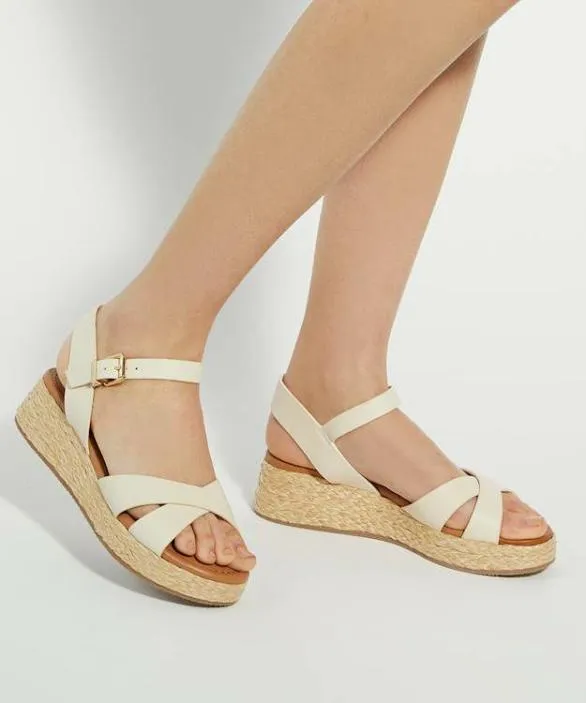 Dune London Flat Sandals Women Littleton Ecru Leather Raffia Flatform Sandals Neutral