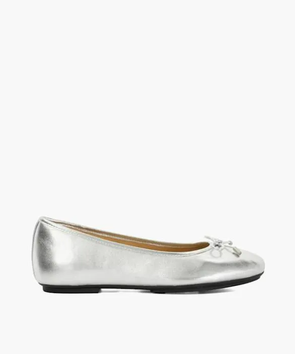 Dune London Flat Shoes Women Delicato Silver Bow Detail Ballet Flats Metallic Dune London Flat Shoes Women Delicato Silver Bow Detail Ballet Flats Metallic