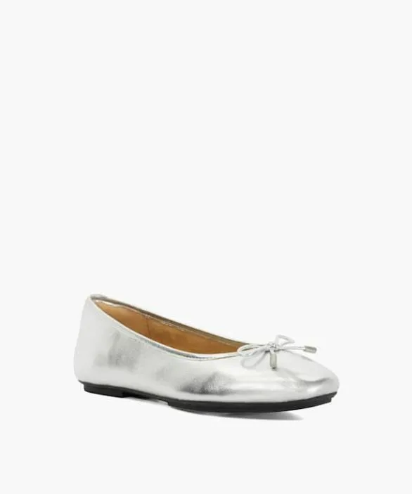 Dune London Flat Shoes Women Delicato Silver Bow Detail Ballet Flats Metallic