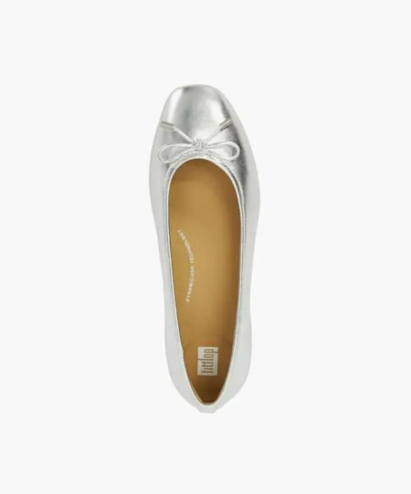Dune London Flat Shoes Women Delicato Silver Bow Detail Ballet Flats Metallic