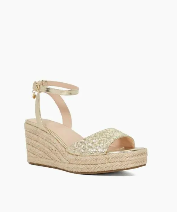 Dune London Gold Sandals Women Kerries Gold Raffia Wedge Sandals Metallic