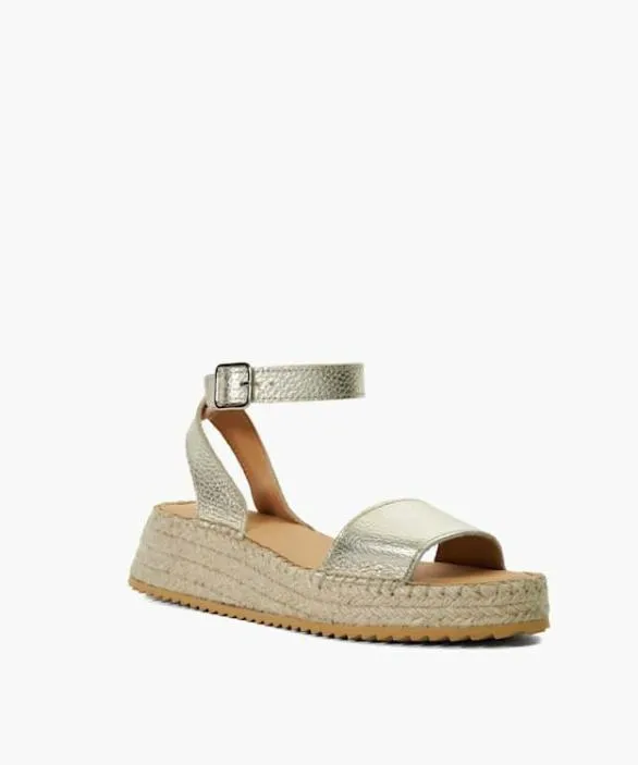 Dune London Gold Sandals Women Layney Gold Leather Raffia Flatform Sandals Metallic