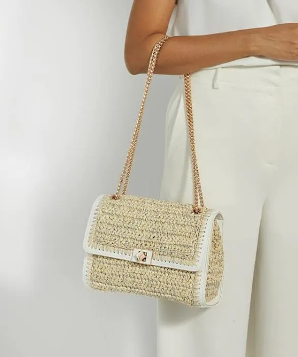 Dune London Handbags Women Delphinium White Raffia Chain Handle Shoulder Bag Neutral