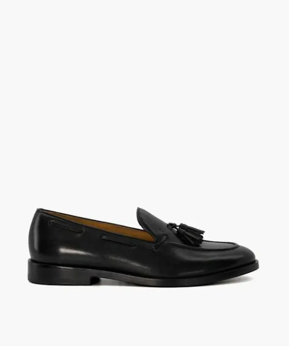 Dune London Leather Sole Shoes Men Sanders Black Leather Tassel Trimmed Loafers Black Dune London Leather Sole Shoes Men Sanders Black Leather Tassel Trimmed Loafers Black