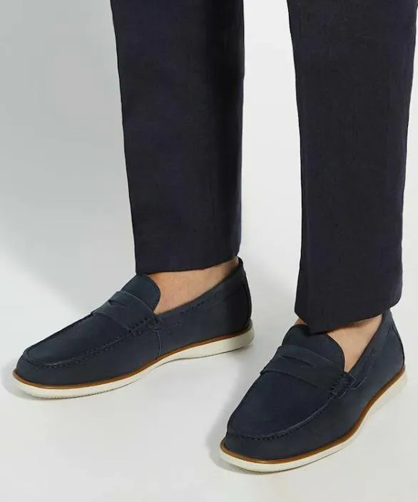 Dune London Loafers Men Berkly Navy Penny Trim Nubuck Loafers Blue