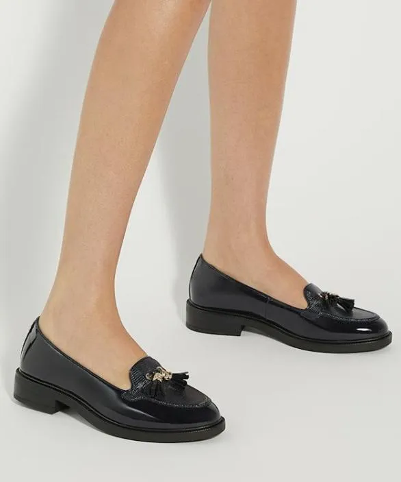 Dune London Loafers Women Grape Navy Patent Tassel Loafers Blue Synthetic