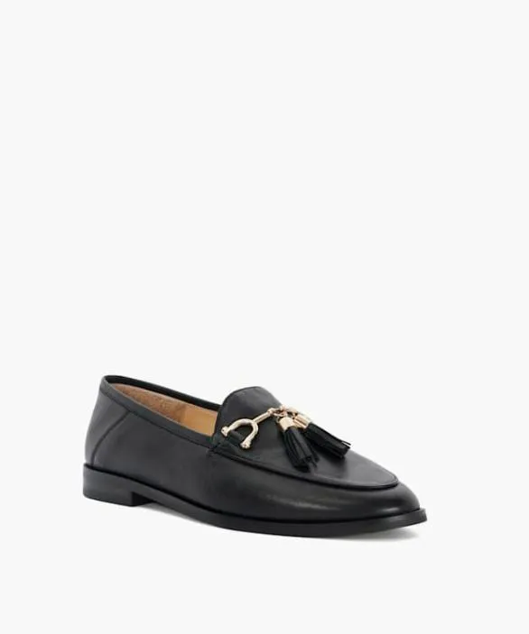 Dune London Loafers Women Graysons Black Leather Tassel Trimmed Loafers Black