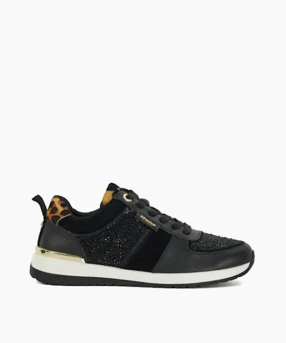 Dune London Trainers Women Ego Black Glitter Detail Lace Up Trainers Black