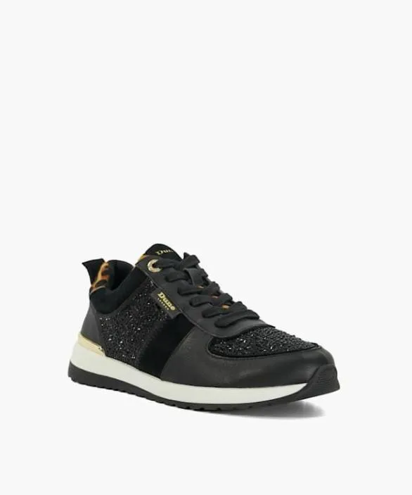 Dune London Trainers Women Ego Black Glitter Detail Lace Up Trainers Black