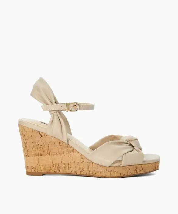 Dune London Wedge Sandals Women Kaino Ecru Leather Cork Wedge Neutral