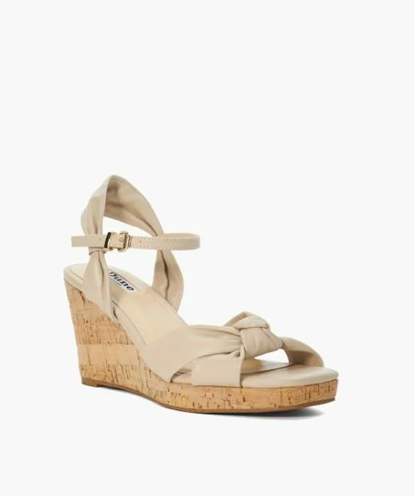 Dune London Wedge Sandals Women Kaino Ecru Leather Cork Wedge Neutral