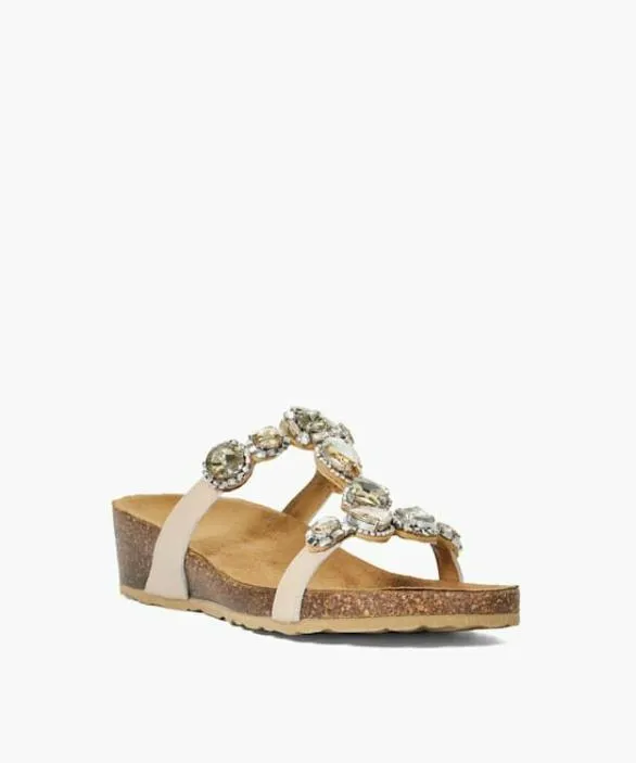 Dune London Wedge Sandals Women Kaleidoscopes Ecru Embellished Cork Wedge Sandals Neutral