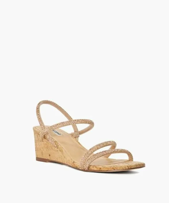 Dune London Wedge Sandals Women Kalia Blush Embellished Strap Cork Wedge Sandals Metallic
