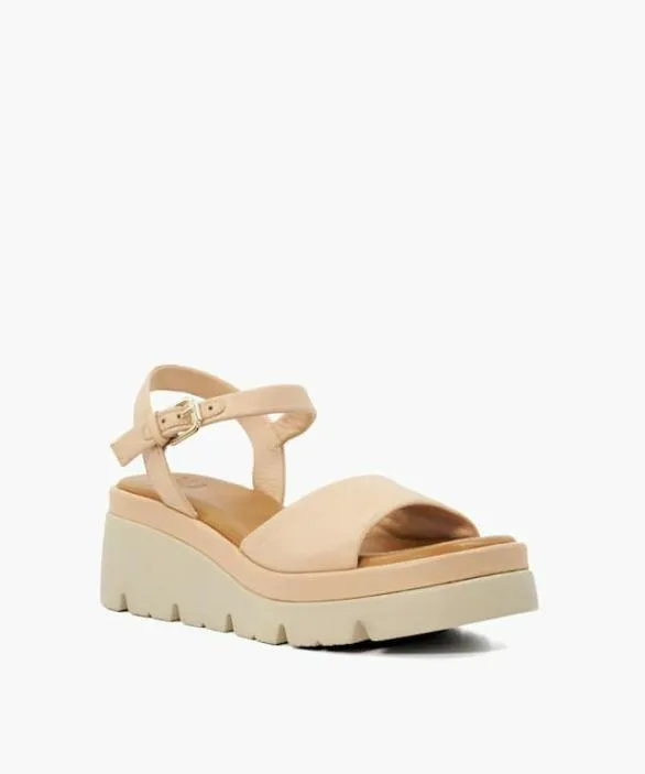 Dune London Wedge Sandals Women Komodo Blush Leather Wedge Heeled Sandals Neutral
