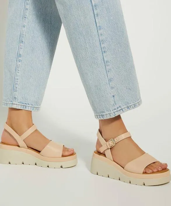 Dune London Wedge Sandals Women Komodo Blush Leather Wedge Heeled Sandals Neutral