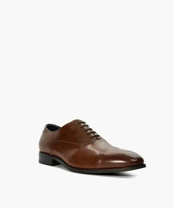 Dune London Wide Fit Shoes Men Secrecy Dark Tan Wide Fit Leather Oxford Shoes Brown