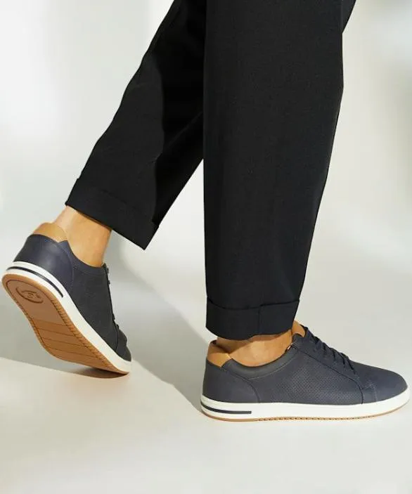 Dune London Wide Fit Shoes Men Tezzy Navy Wide Fit Trainers Blue