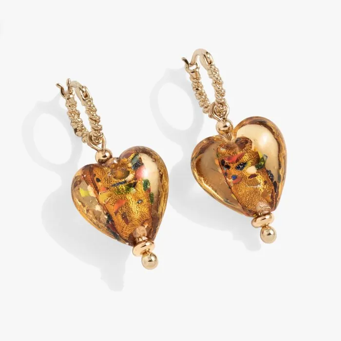 Earrings Women Alex And Ani Murano Beads Heart Drop Huggie Earring Gold
