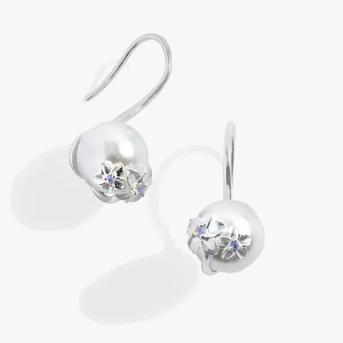Earrings Women Alex And Ani Plumeria Drop Pearl Earrings Silver