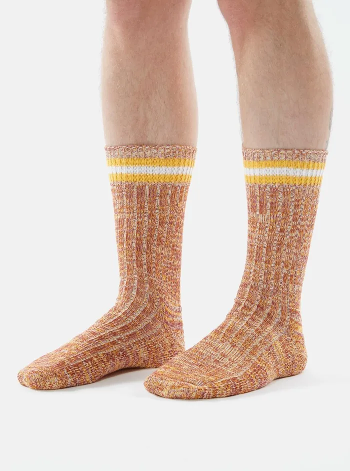 Everyday Stripe Sock In Yellow Cotton Men Universal Works Socks Everyday Stripe Sock In Yellow Cotton Men Universal Works Socks