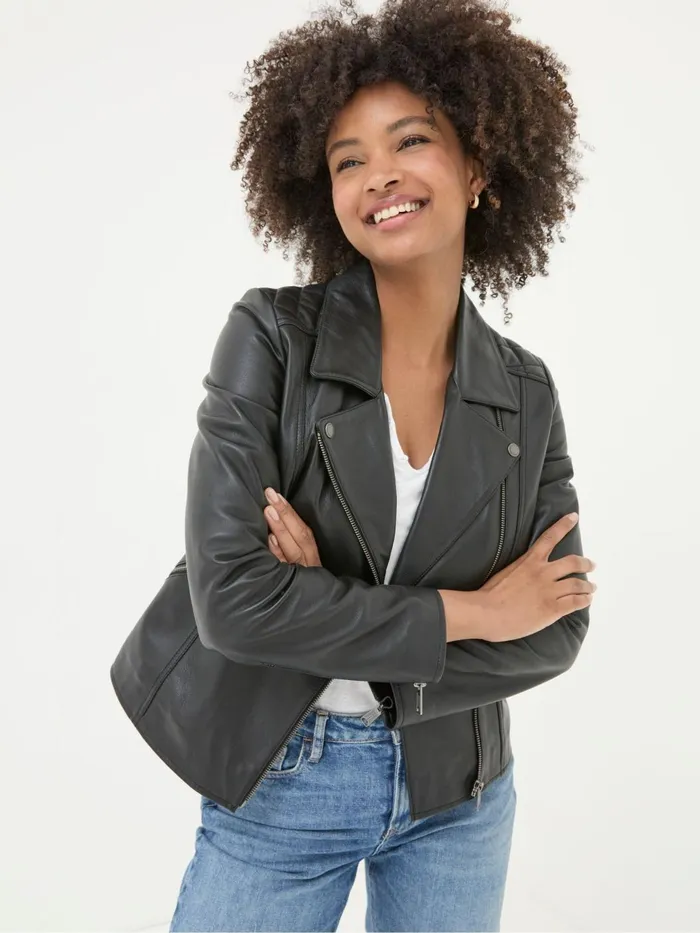Fat Face Coats and Jackets Bethany Black Quilted Biker Jacket 8211 Women