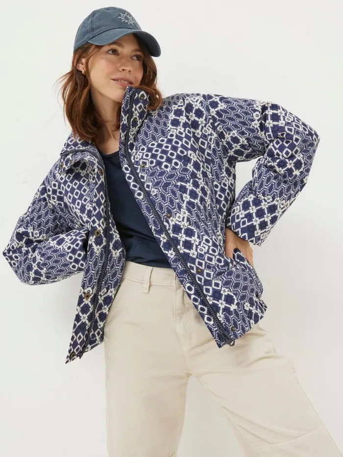 Fat Face Coats and Jackets Peri Blue Patchwork Puffer Jacket 8211 Women