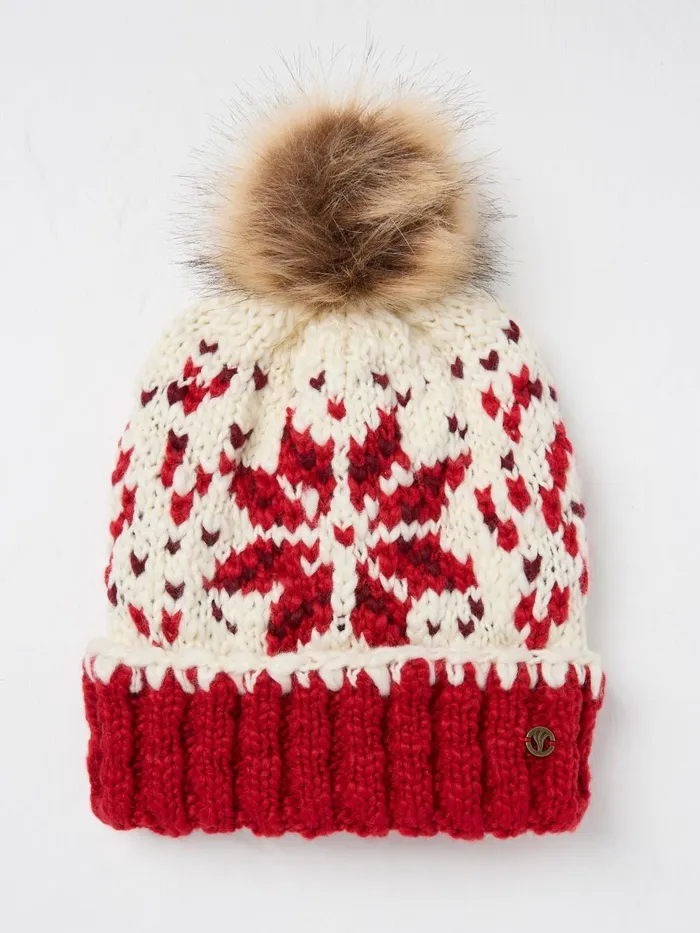 Fat Face Hats Red Snowflake Beanie 8211 Women