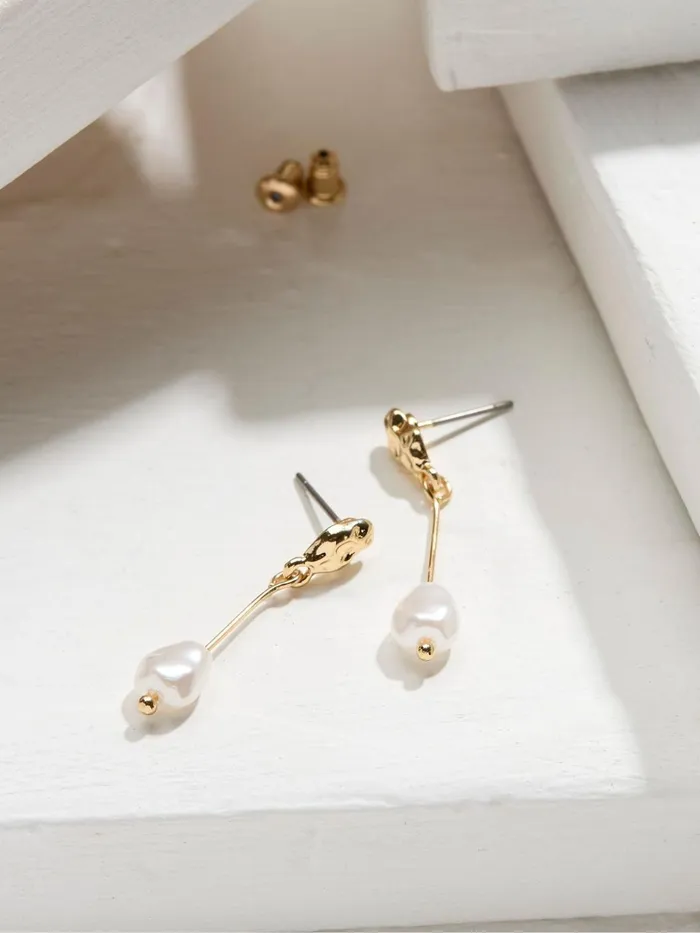 Fat Face Jewellery Gold Tone Hammered Pearl Earrings 8211 Women