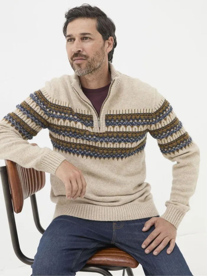 Fat Face Knitwear Ives Natural Half Neck Jumper 8211 Men
