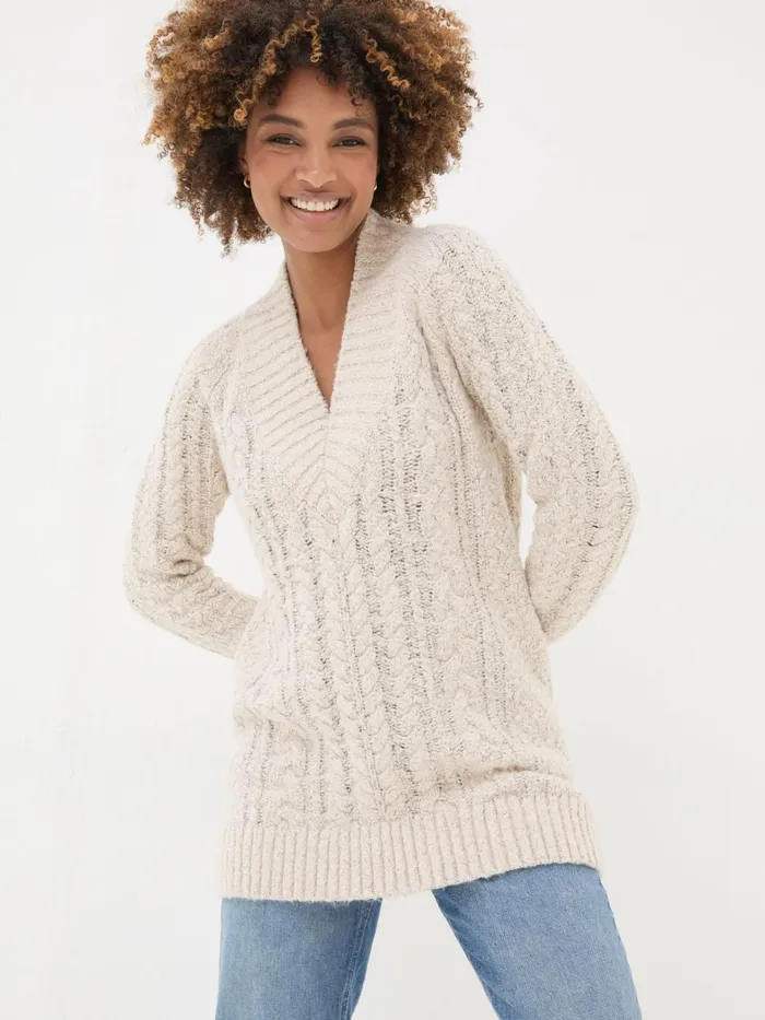 Fat Face Knitwear Ivory Alicia VNeck Tunic 8211 Women Fat Face Knitwear Ivory Alicia VNeck Tunic 8211 Women