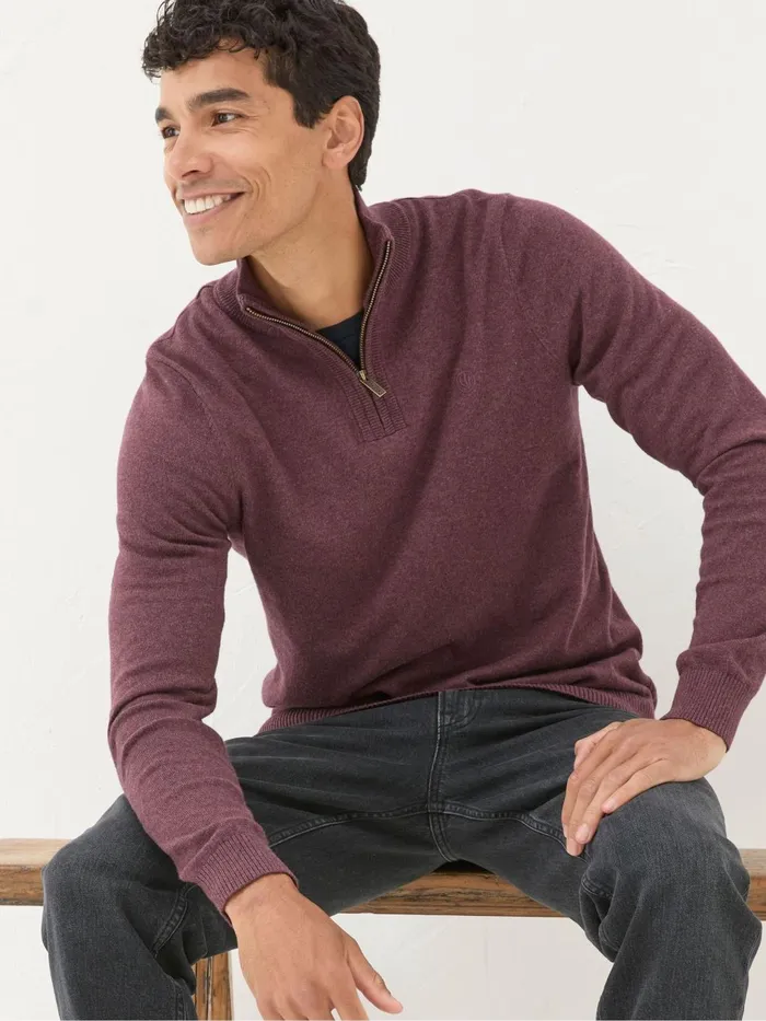 Fat Face Knitwear Rye Burgundy Red HalfNeck 8211 Men