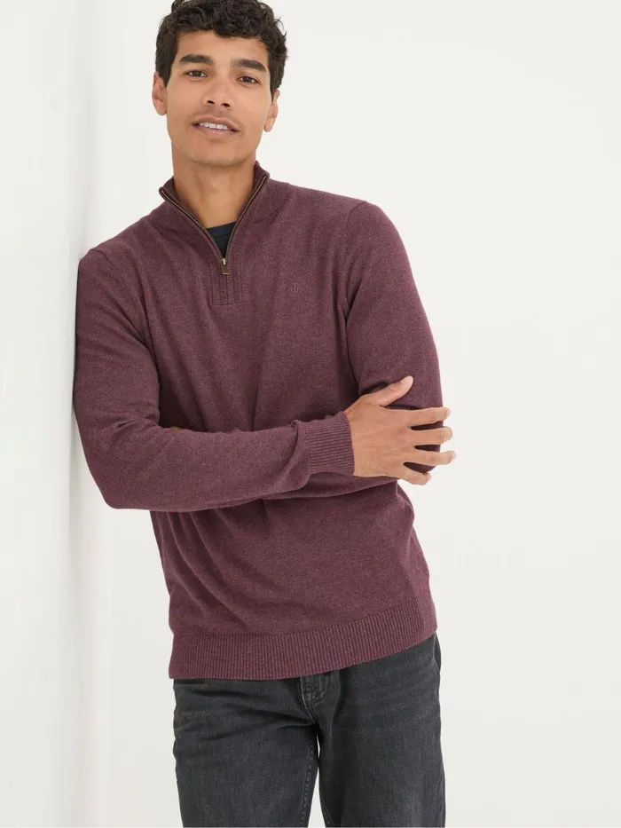 Fat Face Knitwear Rye Burgundy Red HalfNeck 8211 Men
