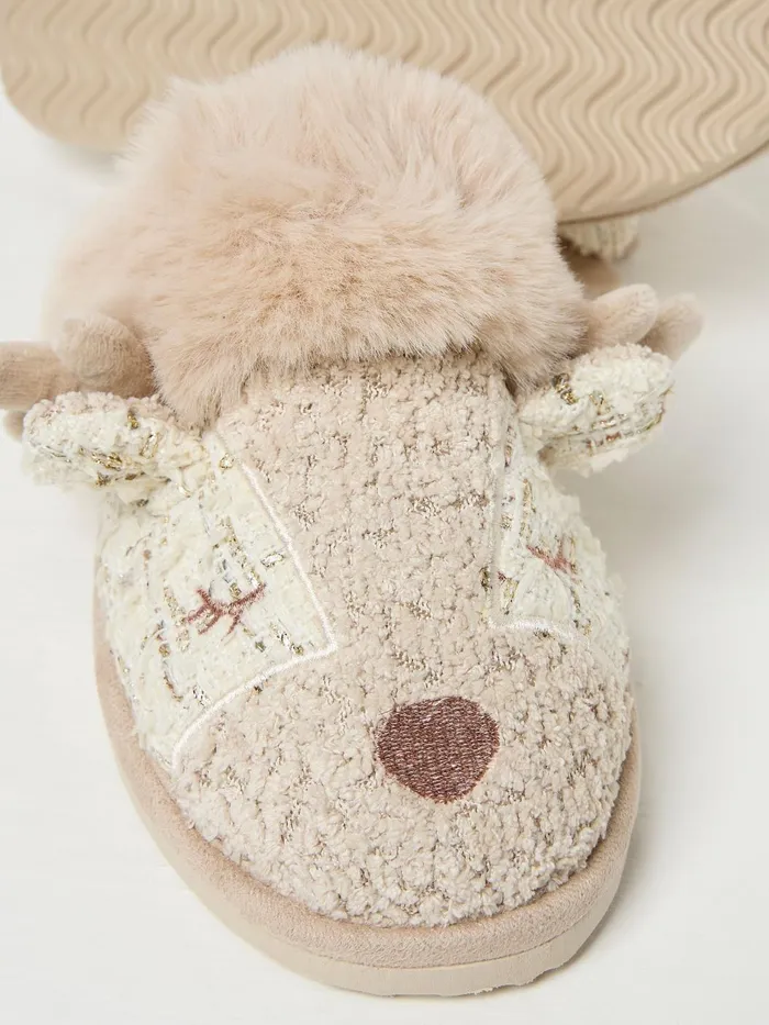 Fat Face Pyjamas and Nightwear Delilah Ivory Deer Slippers 8211 Women