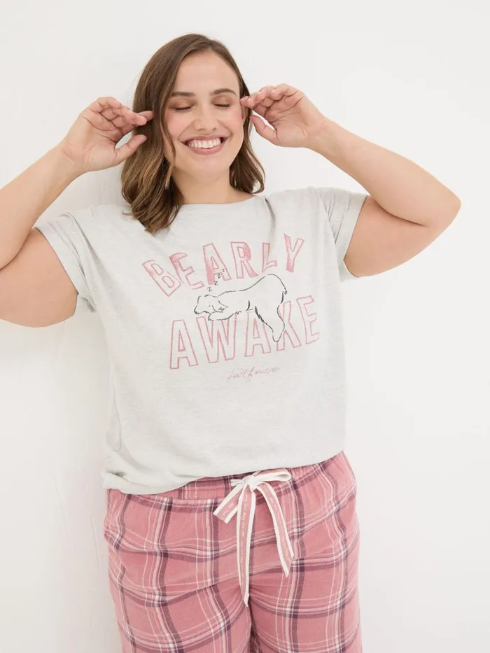 Fat Face Pyjamas and Nightwear Grey Bearly Awake 100 Cotton TShirt 8211 Women Fat Face Pyjamas and Nightwear Grey Bearly Awake 100 Cotton TShirt 8211 Women