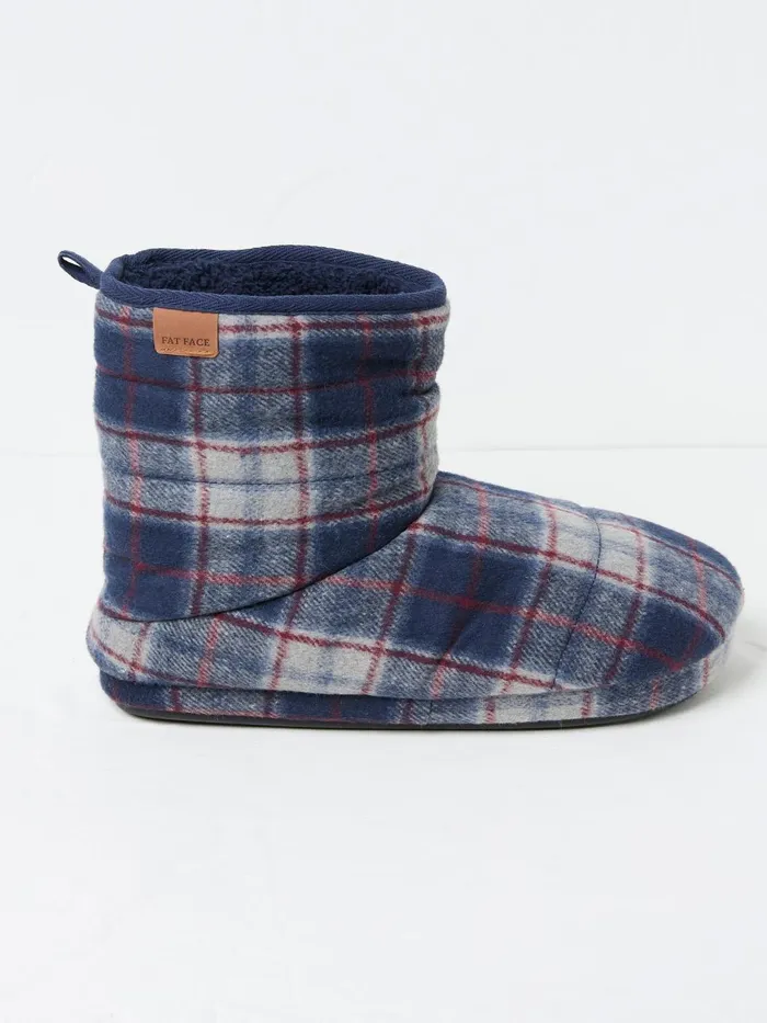Fat Face Pyjamas and Nightwear Sussex Navy Blue Check Boot Slippers 8211 Men