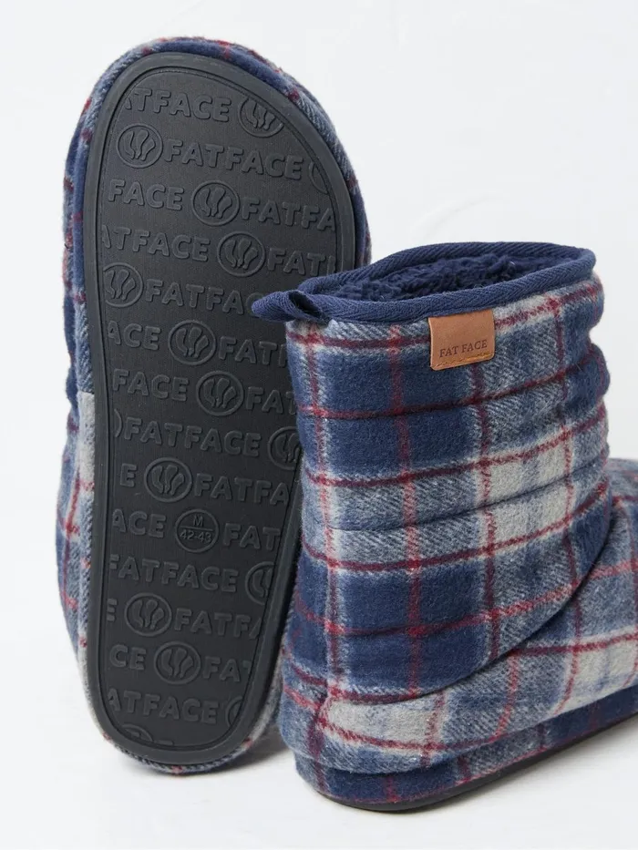 Fat Face Pyjamas and Nightwear Sussex Navy Blue Check Boot Slippers 8211 Men