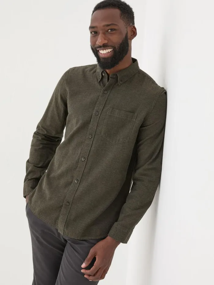 Fat Face Shirts Green Long Sleeve Oxlow Plain 100 Cotton Shirt 8211 Men