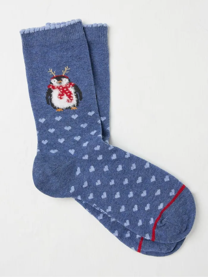 Fat Face Socks and Tights Blue Fluffy Festive Penguin Socks 1 Pack 8211 Women